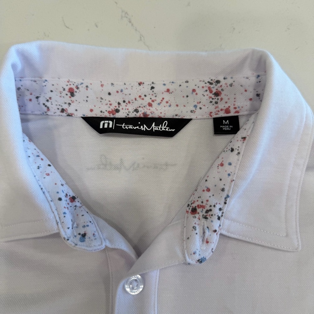 Travis Mathew White Polo with Speckled Pocket Medium - Picture 3 of 8